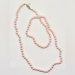 Joan Rivers Vintage 28” Pink Glass Pearl Beaded Necklace W/Sterling Silver Clasp